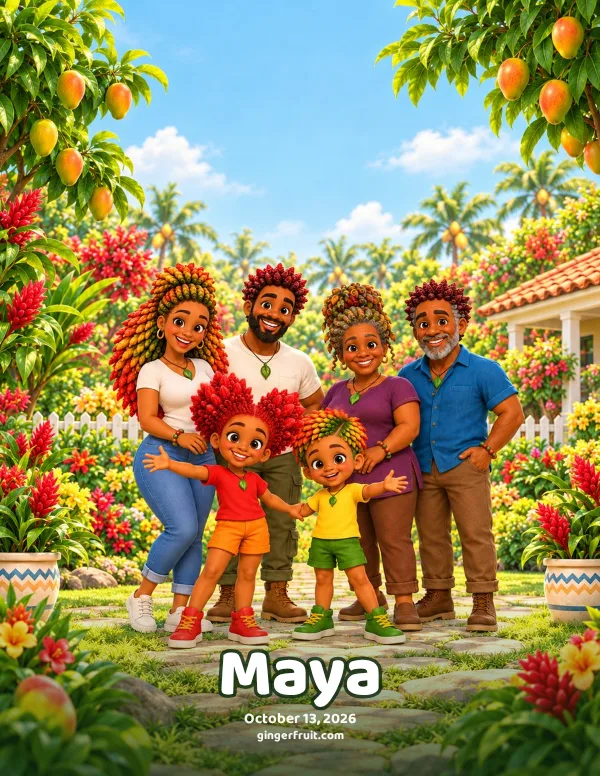 The Olé family poster with the name Maya and the date at the bottom, a sample of the free poster kids can make.