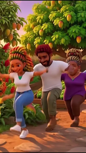 The whole Olé family dances a conga line through the garden.