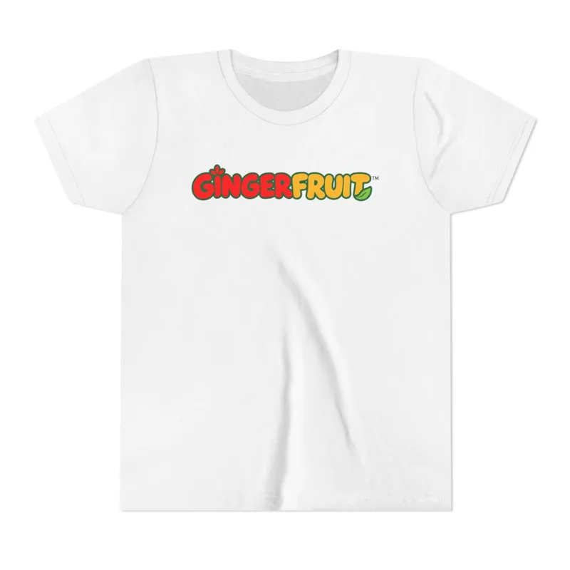 GingerFruit logo youth tee: white, with 5 more colors to pick from, front view