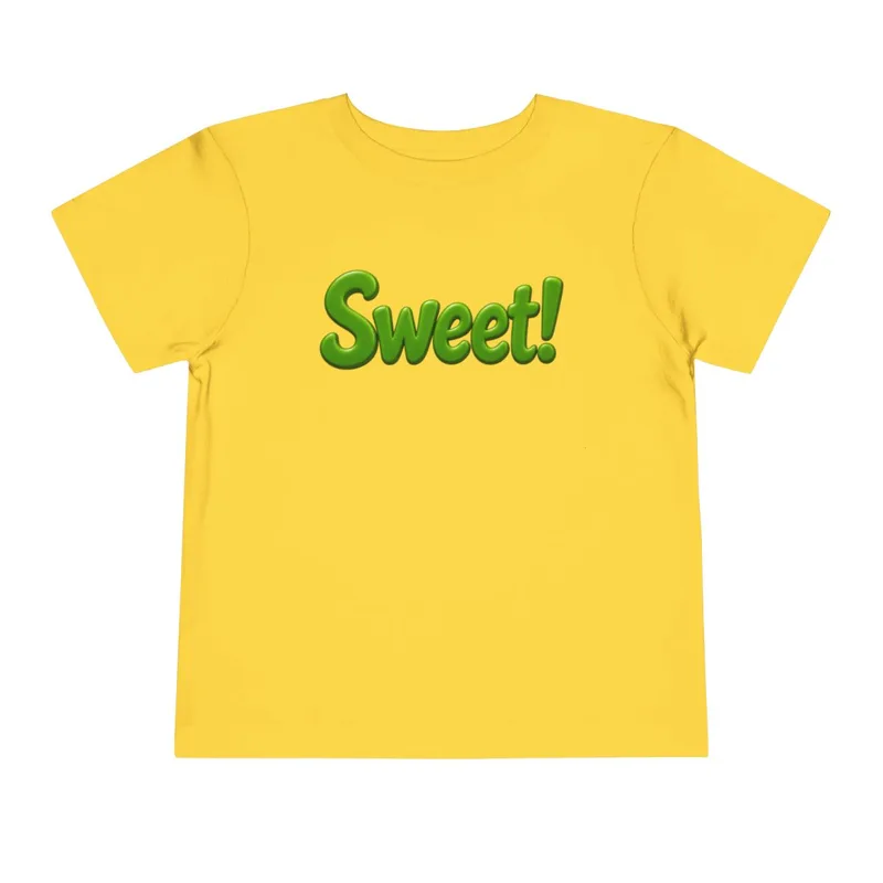Sweet! toddler tee: yellow with a green sweet!, front view